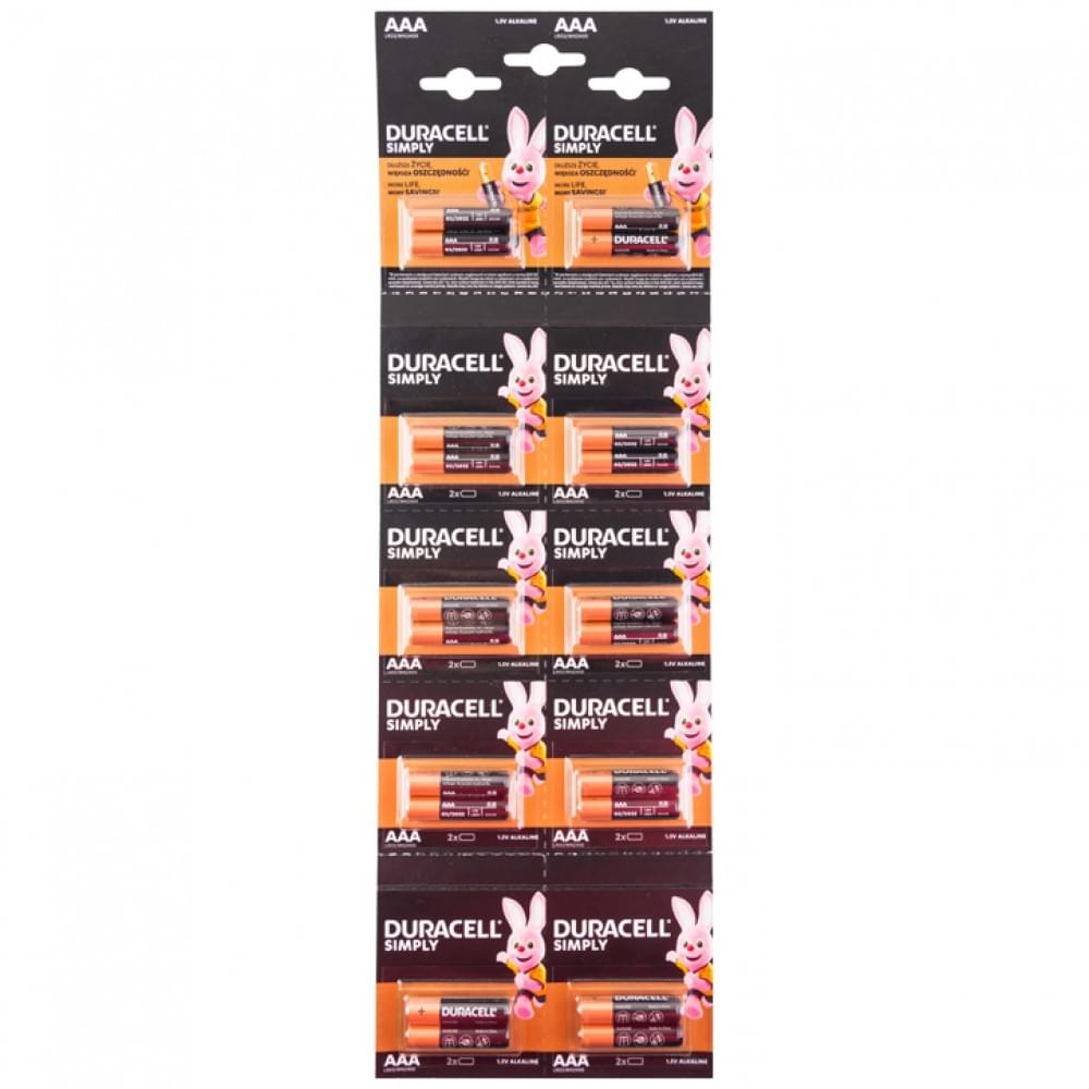Батарейки Duracell Simply LR03 ААА мизинчиковые (отрывной блистер 2х10 20шт)