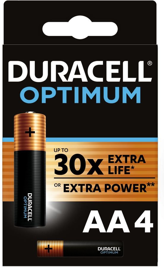 Батарейки Duracell Optimum LR06 АА пальчиковые 4PCS (блистер 4шт)