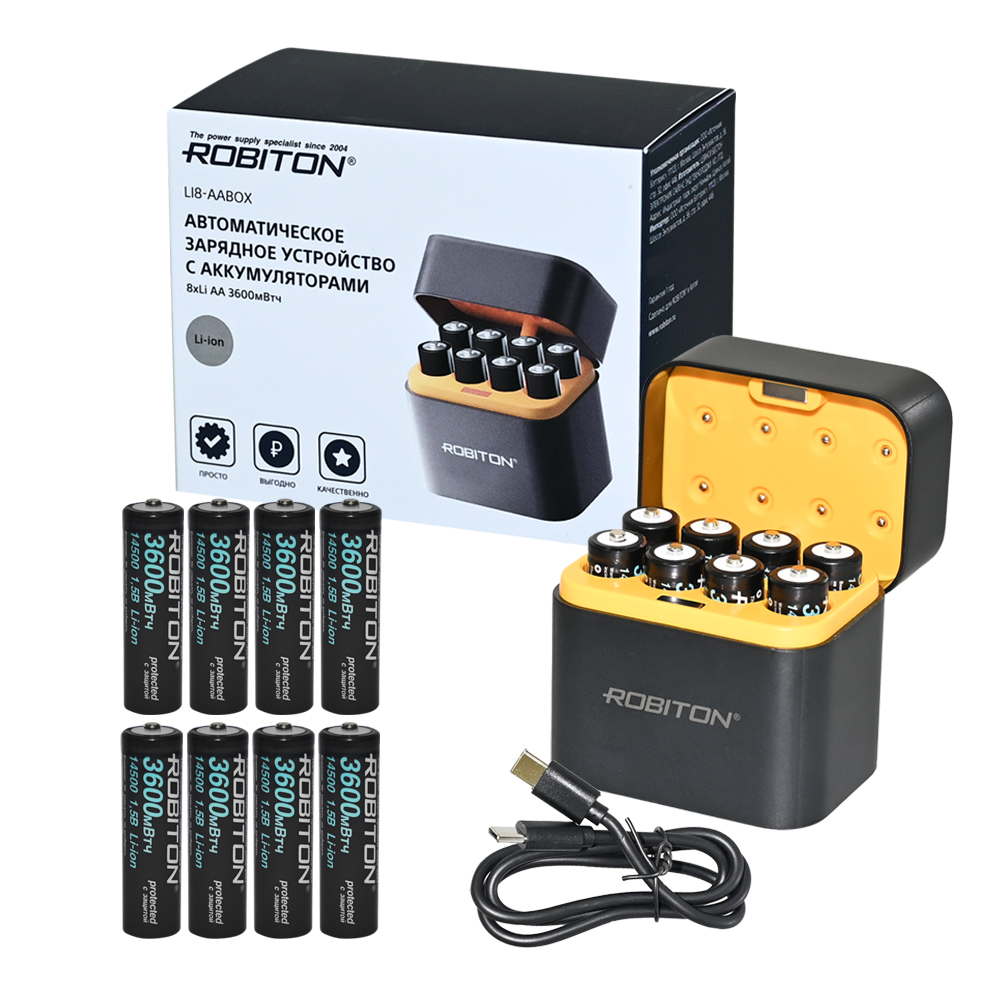 ROBITON Li8-AABOX + 1,5В аккумуляторы 8*Li14500 (AA) 2200мАч