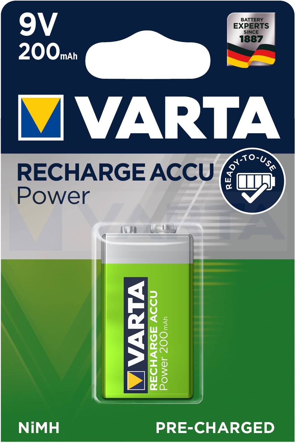 Аккумуляторы VARTA ACC.R2U/RECH.A.POW.9V 200мАч  бл. 1