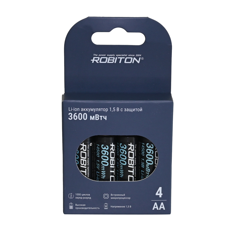 ROBITON 14500-2200/box (AA) 3600мВтч, 2200мАч 1,5В с защитой BL4(блистер 4шт)