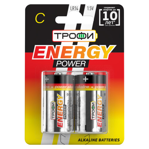 Батарейки Трофи LR14-2BL ENERGY POWER Alkaline (12/96/6720)