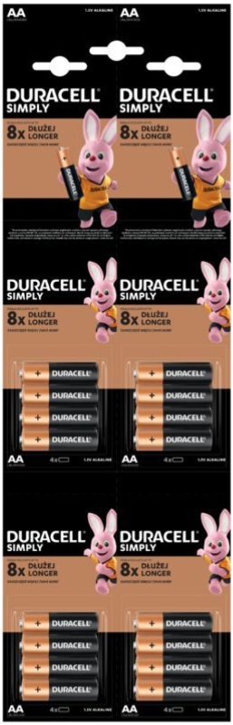 Батарейки Duracell Simply LR06 АА пальчиковые 16BL HDBC (блистер отрывной 4x4 16 шт)