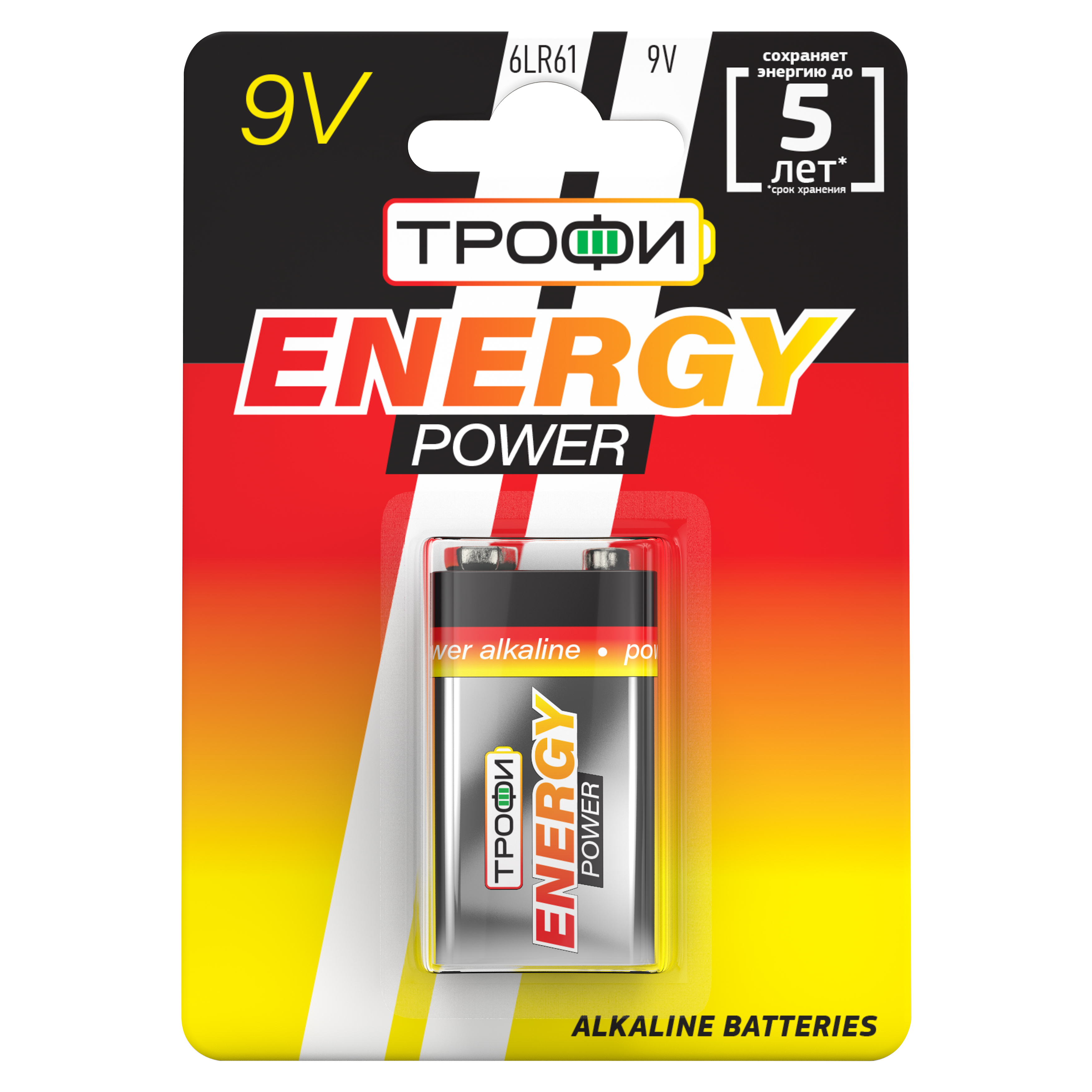 Батарейки Трофи 6LR61-1BL ENERGY POWER Alkaline (12/96/6144)