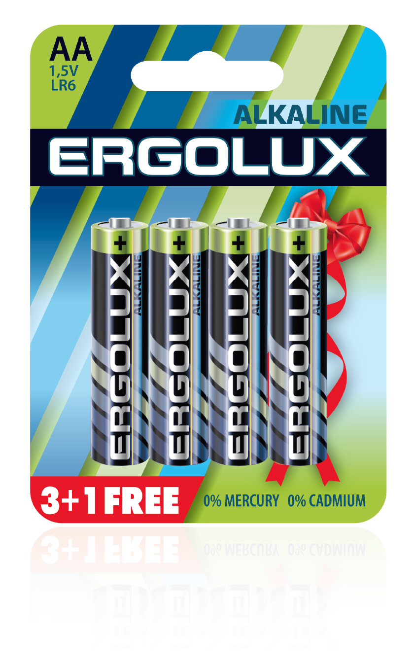 Ergolux LR6 Alkaline BL 3+1(FREE) (LR6 BL3+1, батарейка,1.5В) 40/720