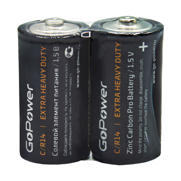 Батарейка GoPower R14 C Shrink 2 Heavy Duty 1.5V (2/24/288) 