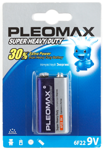 Батарейки Pleomax 6F22-1BL SUPER HEAVY DUTY Zinc (10/200/6000)