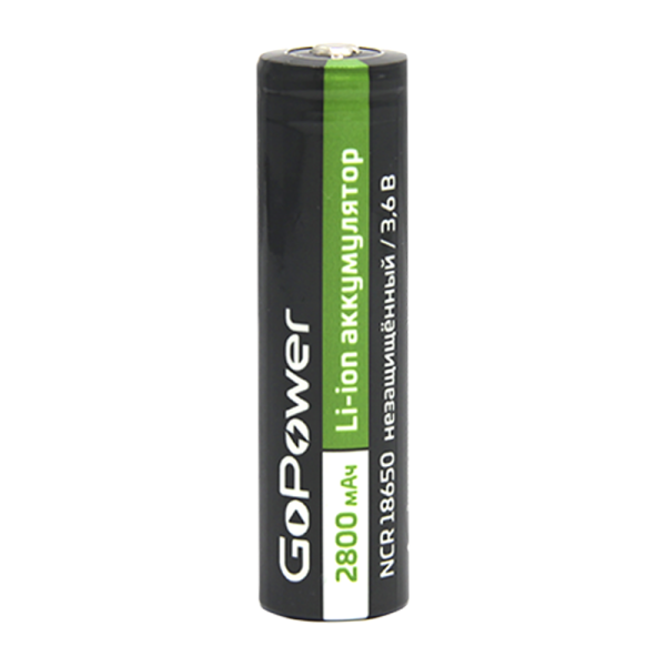 Аккумулятор Li-ion GoPower ICR18650 PC1 3.7V 2800mAh без защиты выс.конт. (1/80/160)
