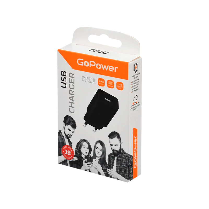 Сетевое З/У GoPower GP1U 1USB 2.4A 12W черный (1/120/480)
