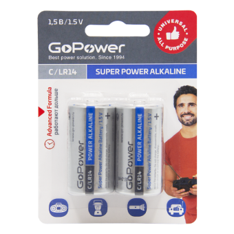 Батарейка GoPower LR14 C BL2 Alkaline 1.5V (2/12/192)