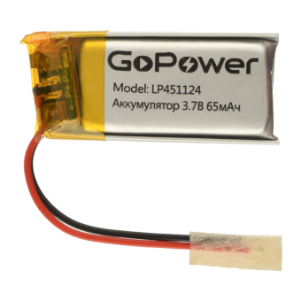 Аккумулятор Li-Pol GoPower LP451124 PK1 3.7V 65mAh с защитой (1/10)